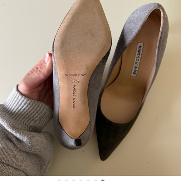 Manolo Blahnik / BB 105 grey ombre ombré suede point toe pumps  heels 37.5 - Picture 7 of 10